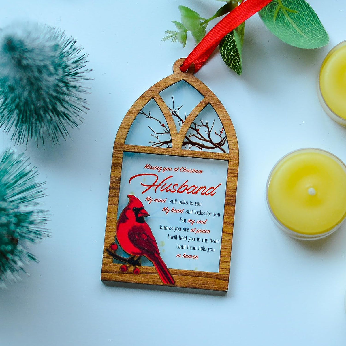 Husband Memorial Christmas Ornament, Cardinal Remembrance Keepsake, Sympathy Gift for Loss of Loved One