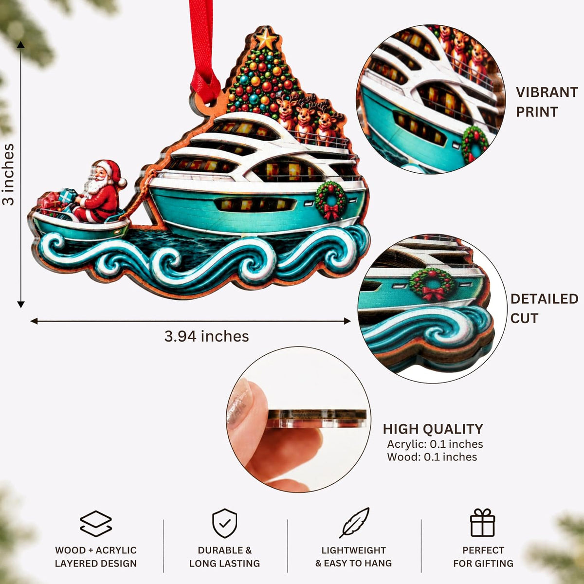 Boat Christmas Ornament 2026, Boat Ornaments for Christmas Tree, Boating Ornaments Gift Wood Acrylic Decor