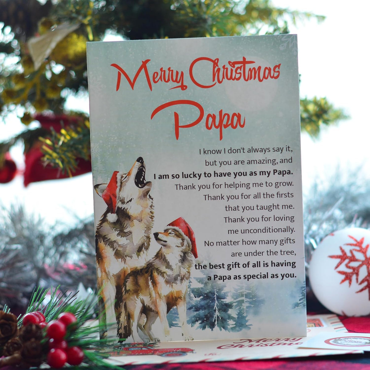 Christmas Card for Papa with Envelope and Seal – Merry Holiday Greeting to Celebrate Grandpa