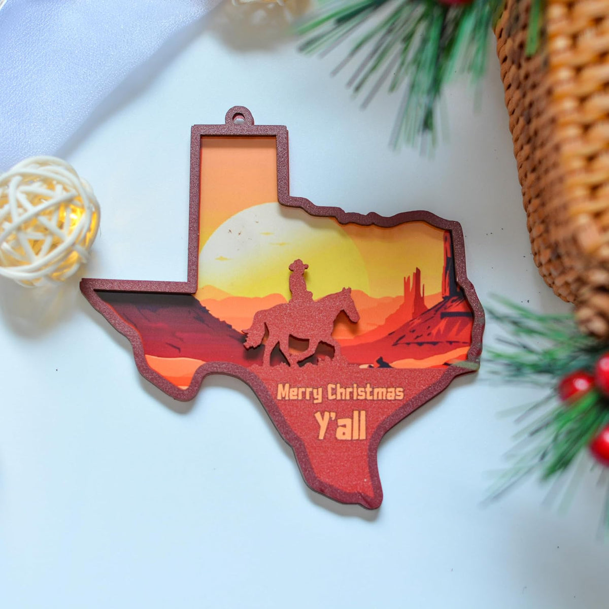 Texas Christmas Ornament, Merry Christmas Y'all Lone Star Keepsake for Christmas Tree, Xmas Gift for Texan Fans
