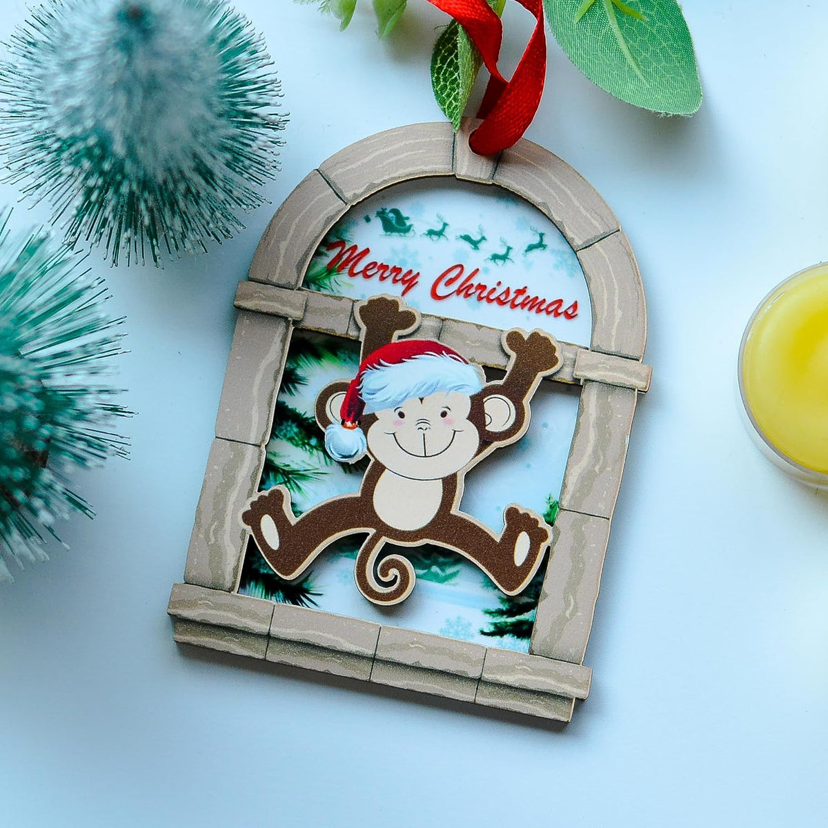 Monkey Christmas Ornament, Cute Animal Tree Decor, Holiday Keepsake Gift for Monkey Lovers and Wildlife Fans