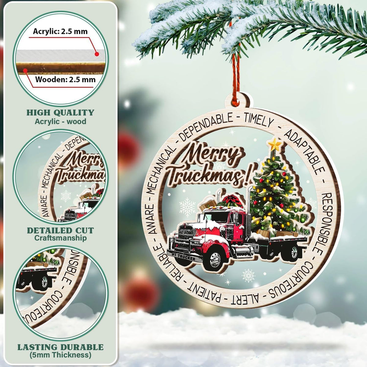 Semi Truck Christmas Ornament - Truck Ornaments for Christmas Tree - Red Truck Ornament 2024 - Truck Driver Gifts