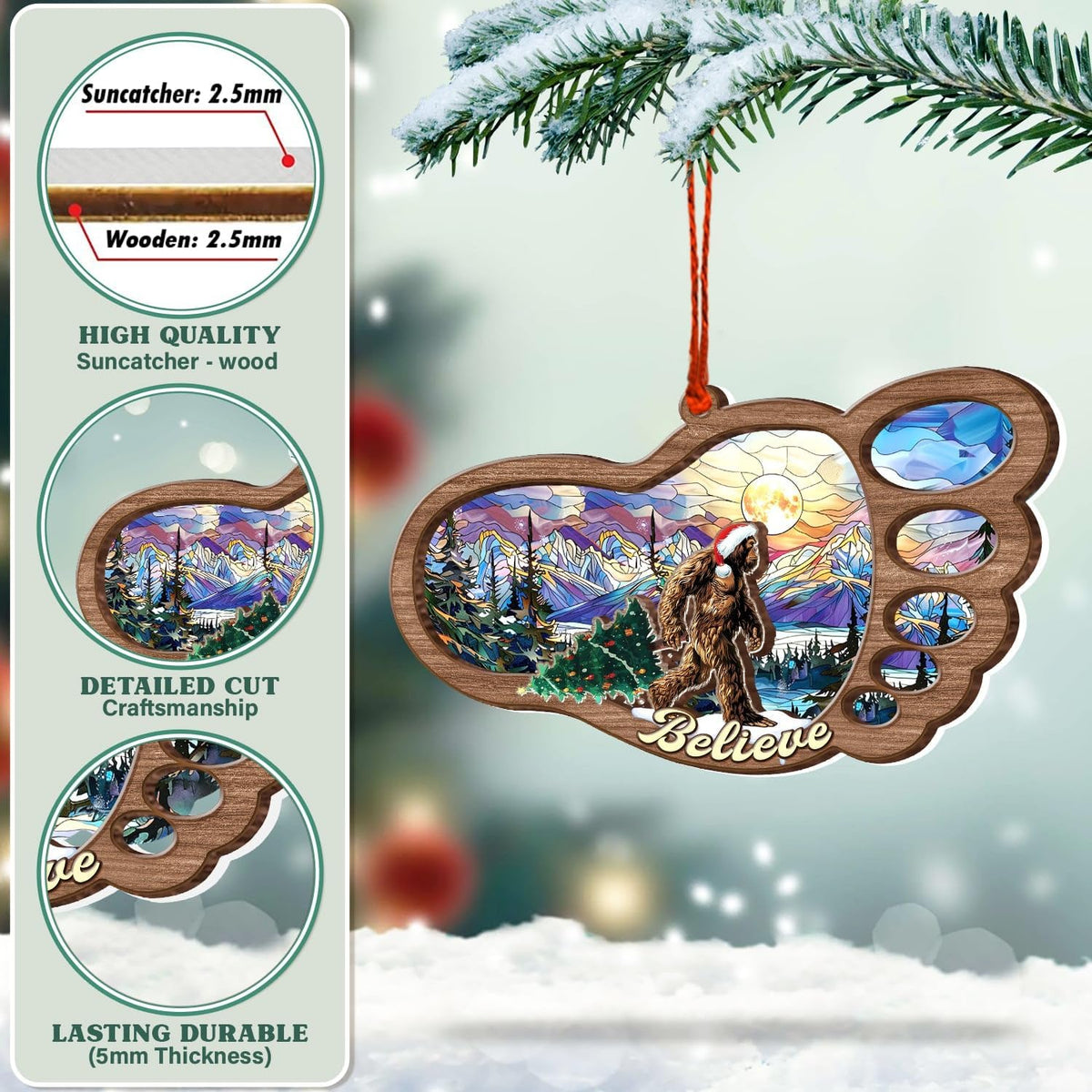 Bigfoot Christmas Ornaments - Bigfoot Ornaments for Christmas Tree - Bigfoot Suncatcher Ornament 2025 - Big Foot Sasquatch Gifts - Bigfoot Gifts for Men, Women, Kids - Bigfoot Christmas Decorations