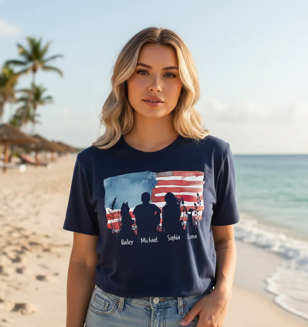 Custom Family Pet American Flag Premium T-shirt - Independence Day Gifts - Comfort Colors 1717 T-shirt