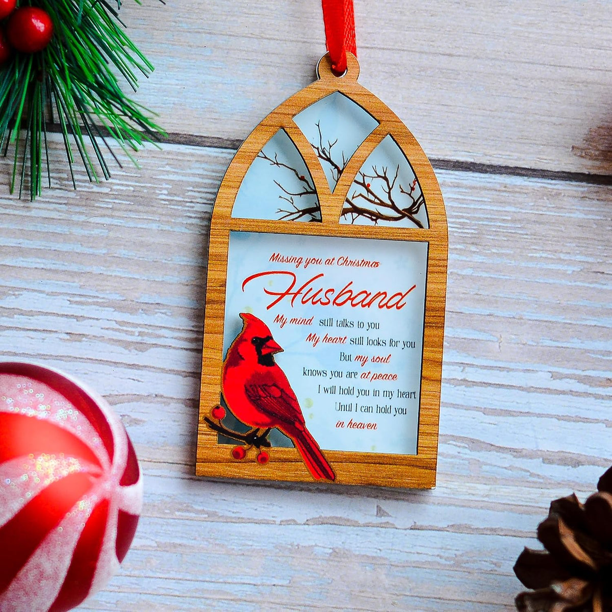 Husband Memorial Christmas Ornament, Cardinal Remembrance Keepsake, Sympathy Gift for Loss of Loved One