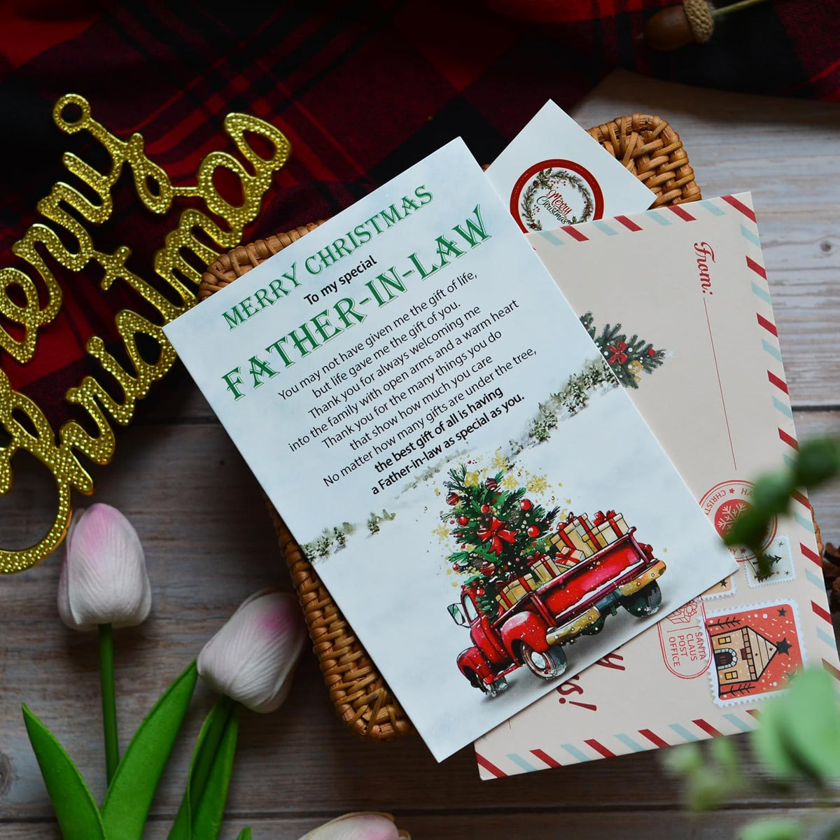 Christmas Card for Father-in-Law from Son-in-Law or Daughter-in-Law – Holiday Greeting with Envelope and Seal