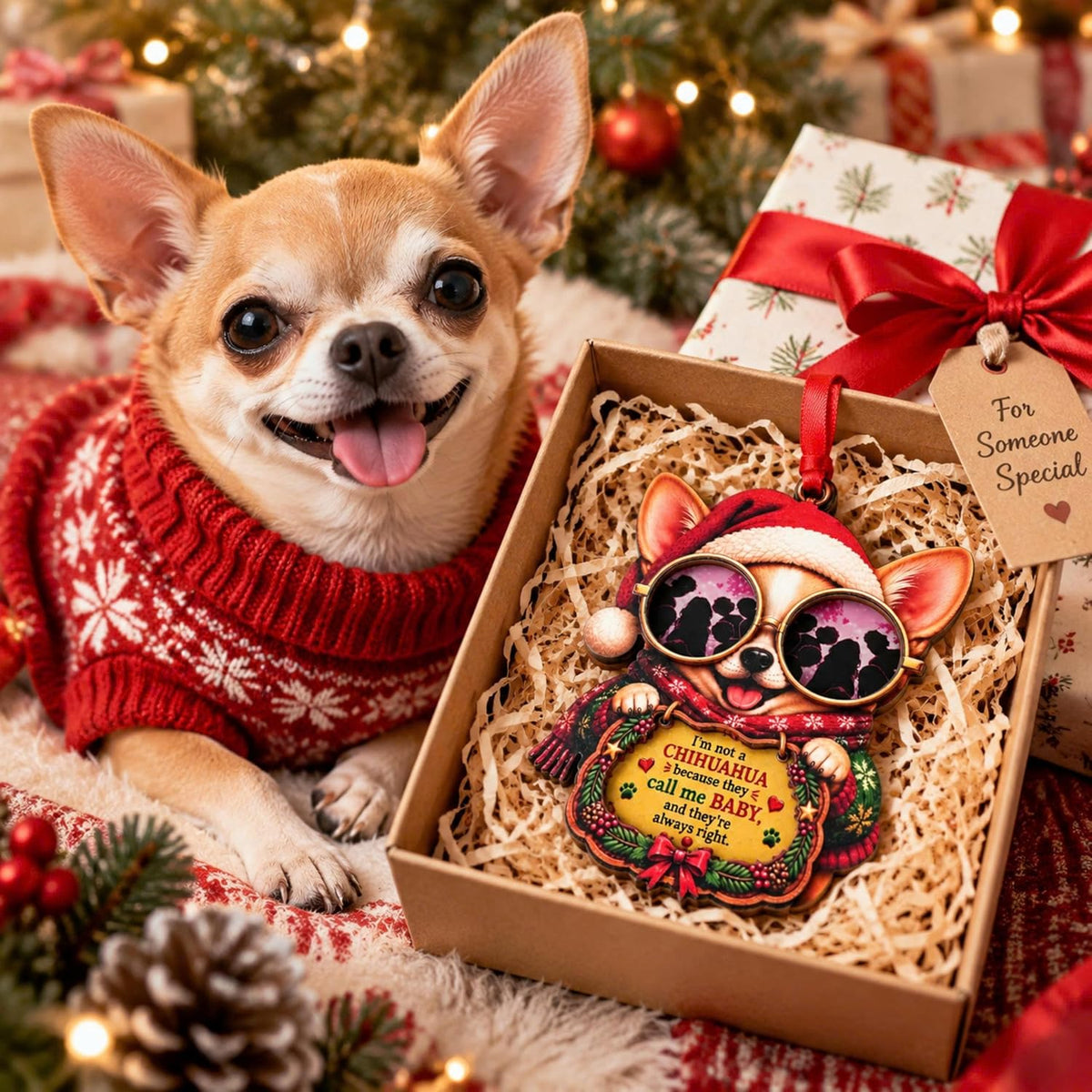 Chihuahua Christmas Ornament 2026, Chihuahua Christmas Ornament 2026, Wood & Acrylic Gift, Holiday Tree Decor