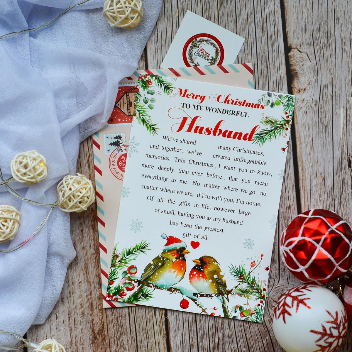 Romantic Christmas Card for Husband from Wife – Holiday Love Greeting with Envelope and Seal