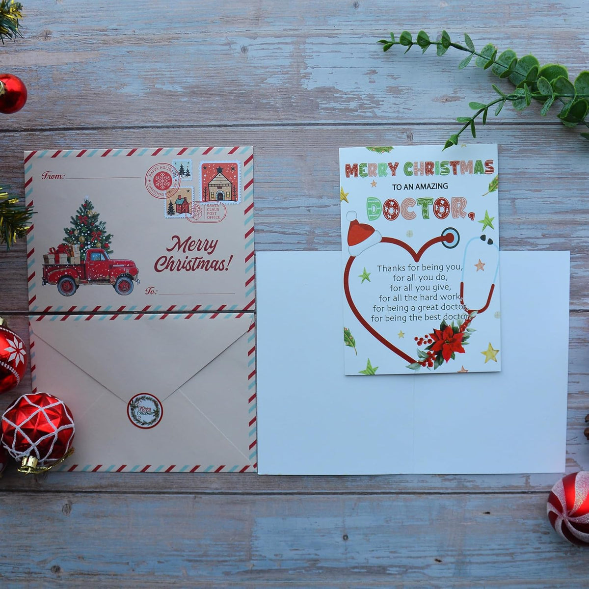 Christmas Thank You Card for Doctor with Envelope and Seal – Holiday Appreciation Greeting