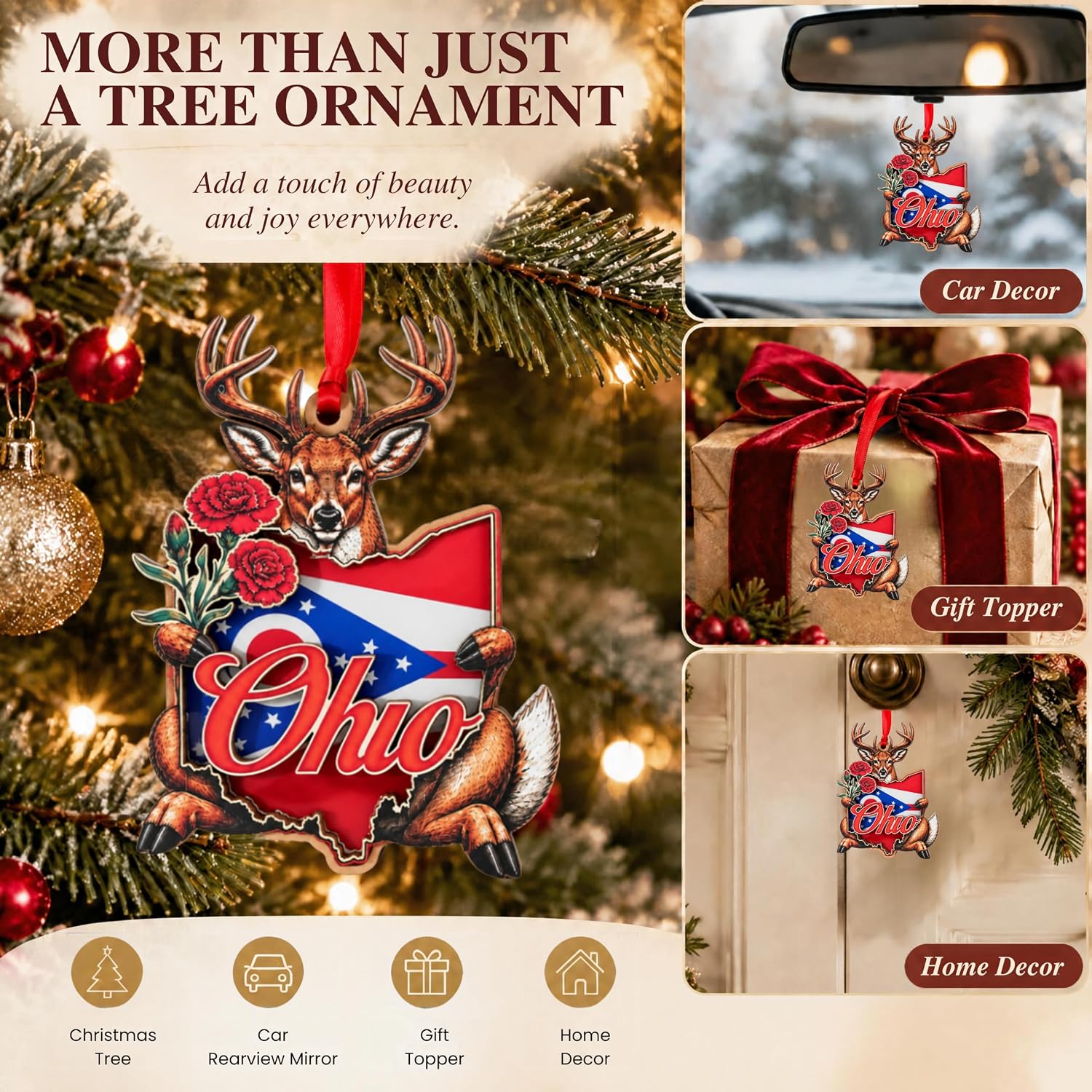 Ohio Christmas Ornament 2026, Ohio Christmas Ornament for Christmas Tree 2026, State Souvenir Gift, Wood & Acrylic Gift