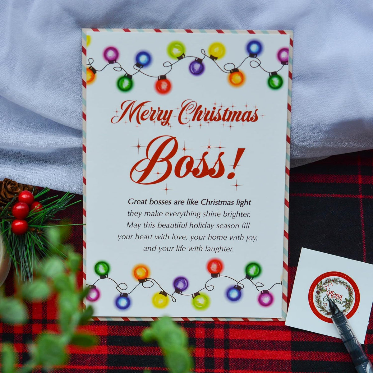 Christmas Card for Boss or Mentor with Envelope and Seal – Merry Holiday Greeting