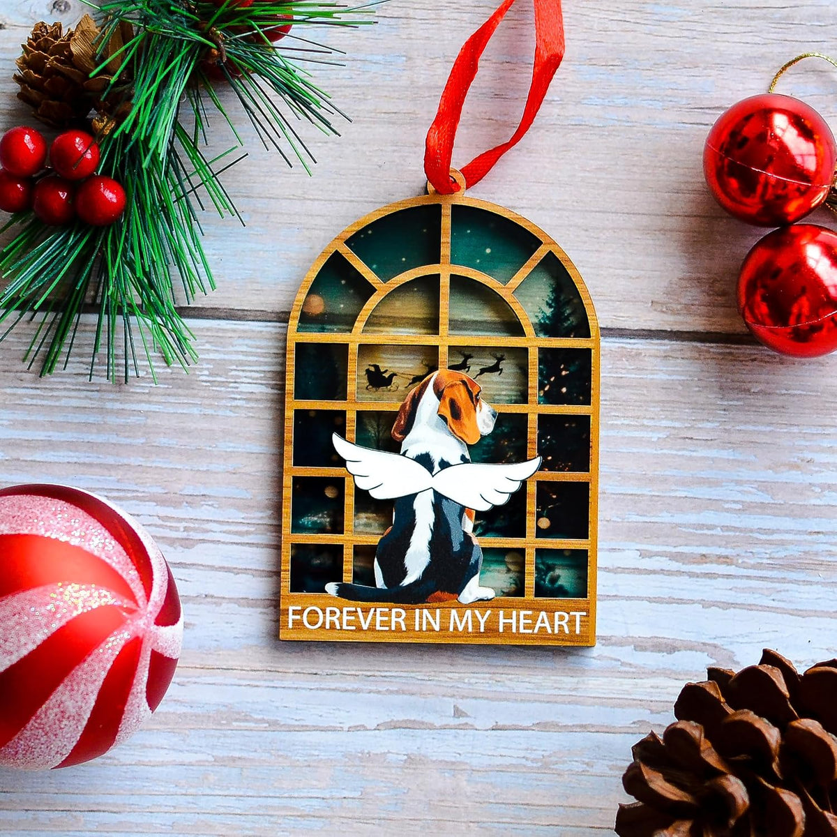 Beagle Dog Christmas Ornament, Angel Memorial Keepsake for Dog Owners, Pet Lover Holiday Tree Decoration