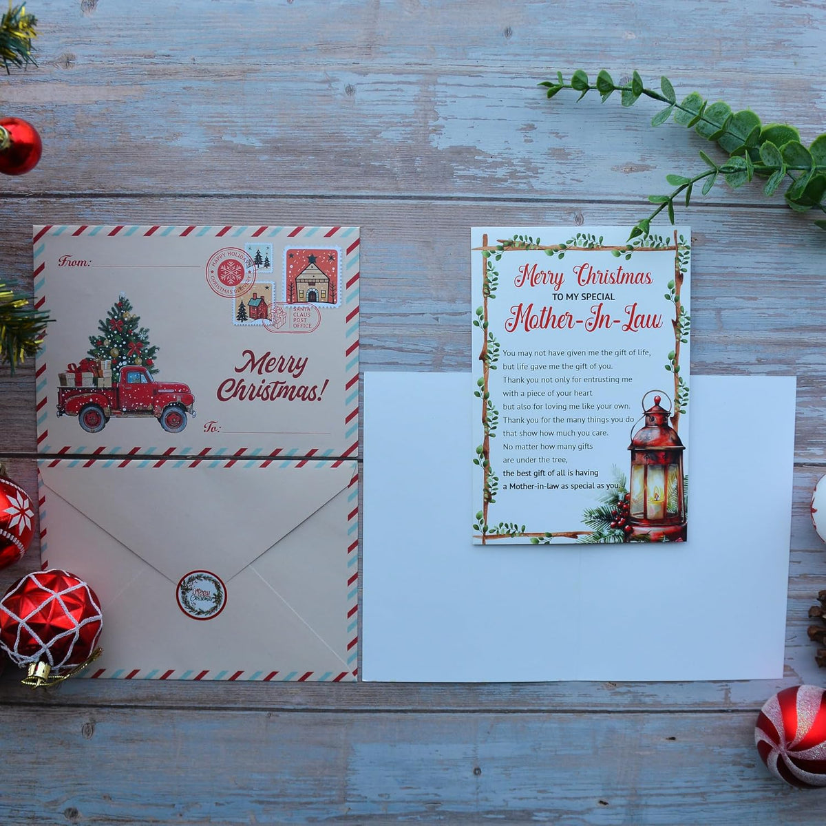 Christmas Card for Mother-in-Law from Son-in-Law or Daughter-in-Law – Holiday Greeting with Envelope and Seal