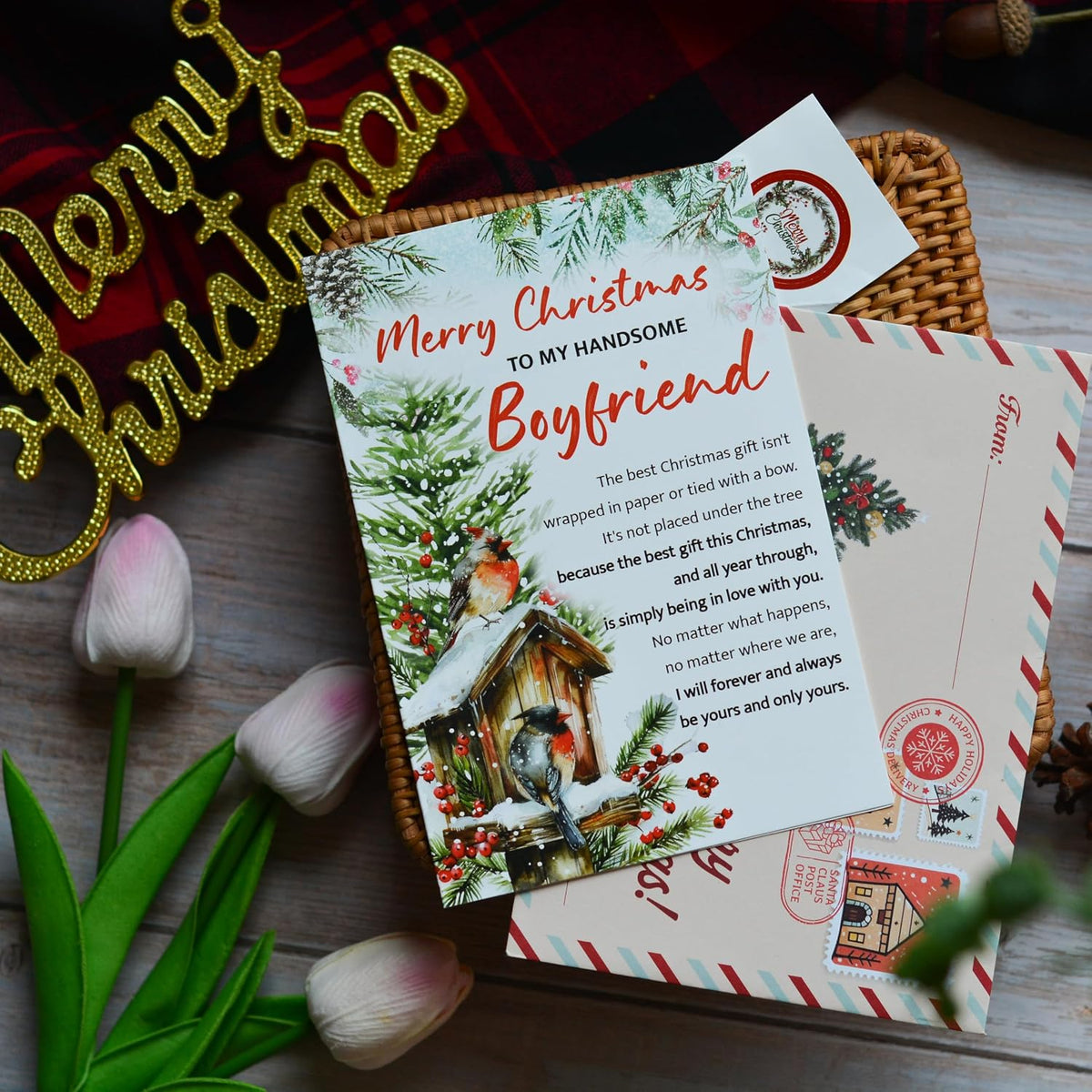 Christmas Card for Boyfriend with Envelope and Seal – Cute Merry Holiday Greeting