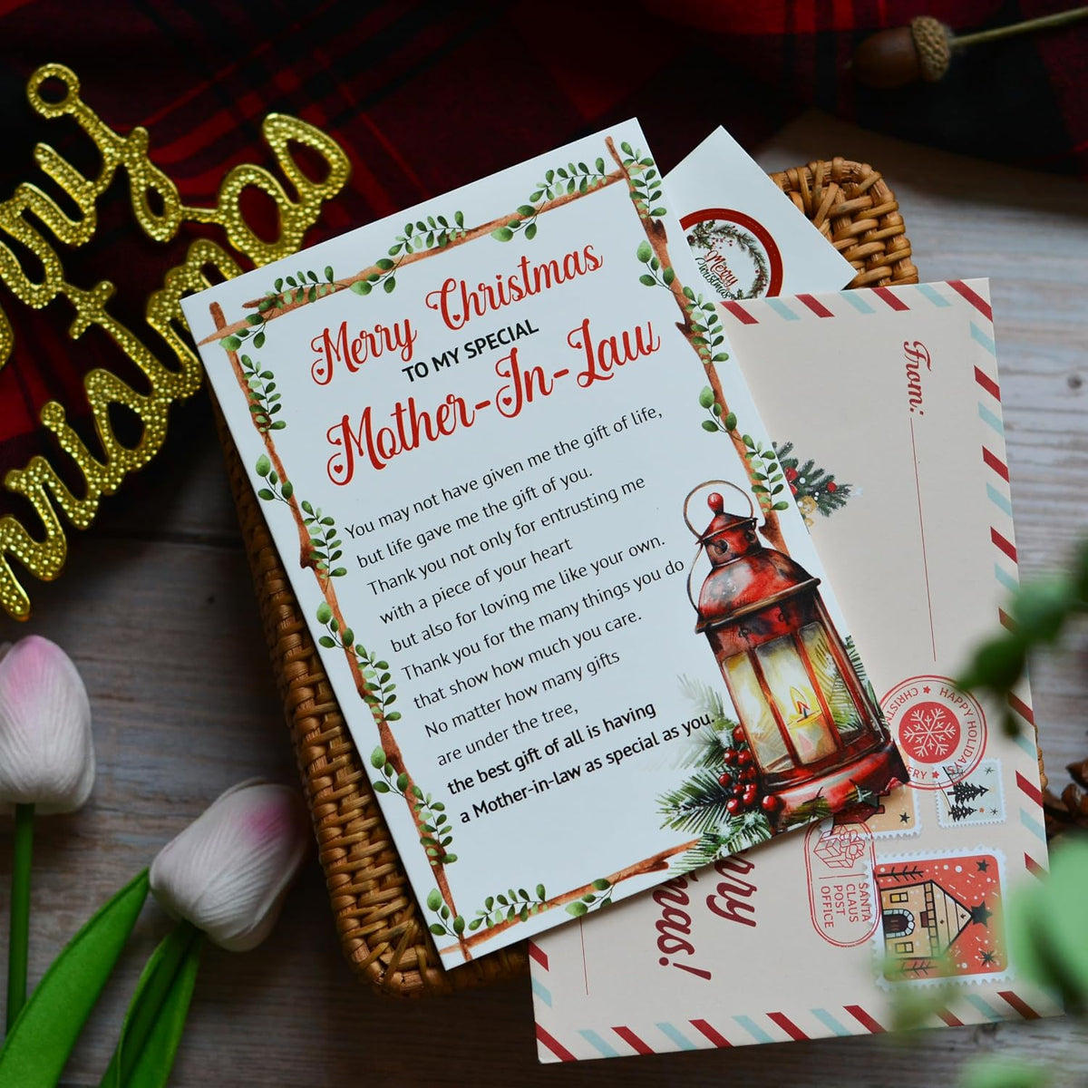 Christmas Card for Mother-in-Law from Son-in-Law or Daughter-in-Law – Holiday Greeting with Envelope and Seal