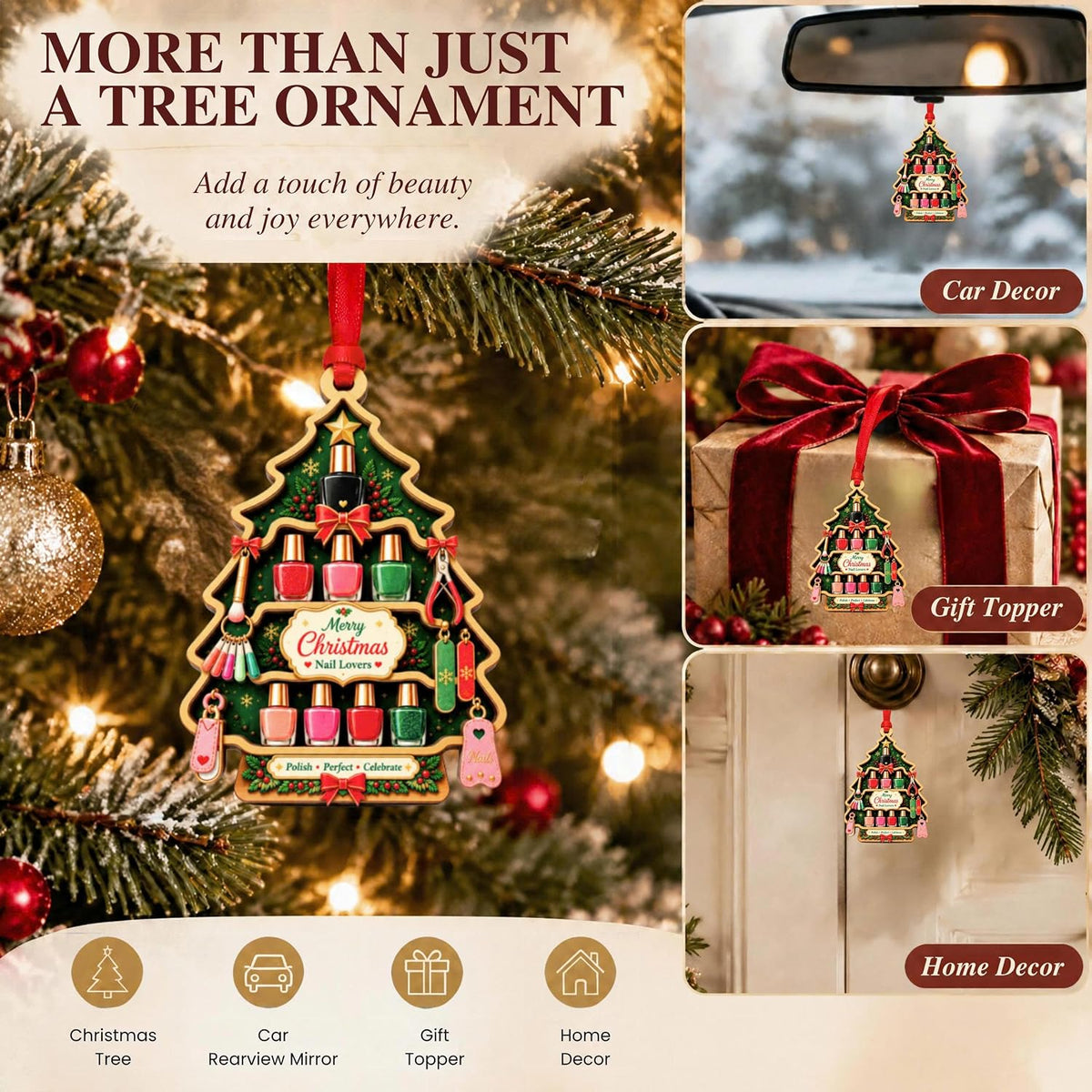 Nail Tech Christmas Ornament 2026, Nail Polish Ornament Christmas Tree Decor, Manicure Gift for Nail Technician Women