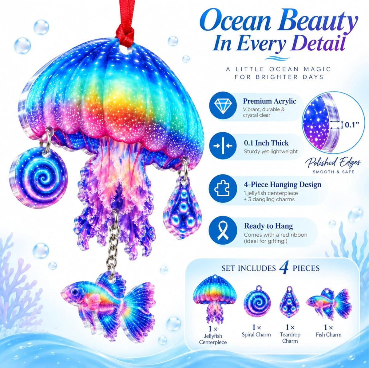 Jellyfish Christmas Ornament 2026, Jellyfish Ornaments for Christmas Tree, 1 Set 4pcs Jelly Fish Ornaments