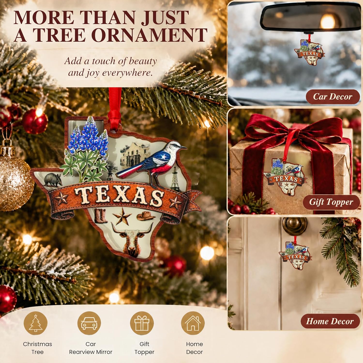 Texas Christmas Ornament 2026, Texas Christmas Ornament for Christmas Tree 2026, Wood & Acrylic Gift
