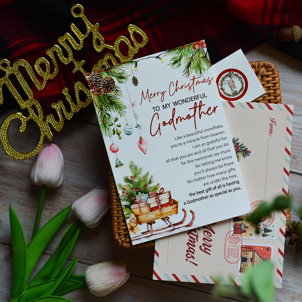 Christmas Card for Godmother with Envelope and Seal – Loving Holiday Greeting to Show Your Appreciation