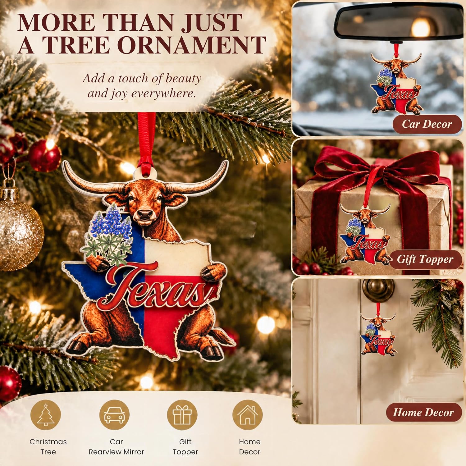 Texas Christmas Ornament 2026, Texas Christmas Ornament for Christmas Tree 2026, Longhorn State Flag Ornaments