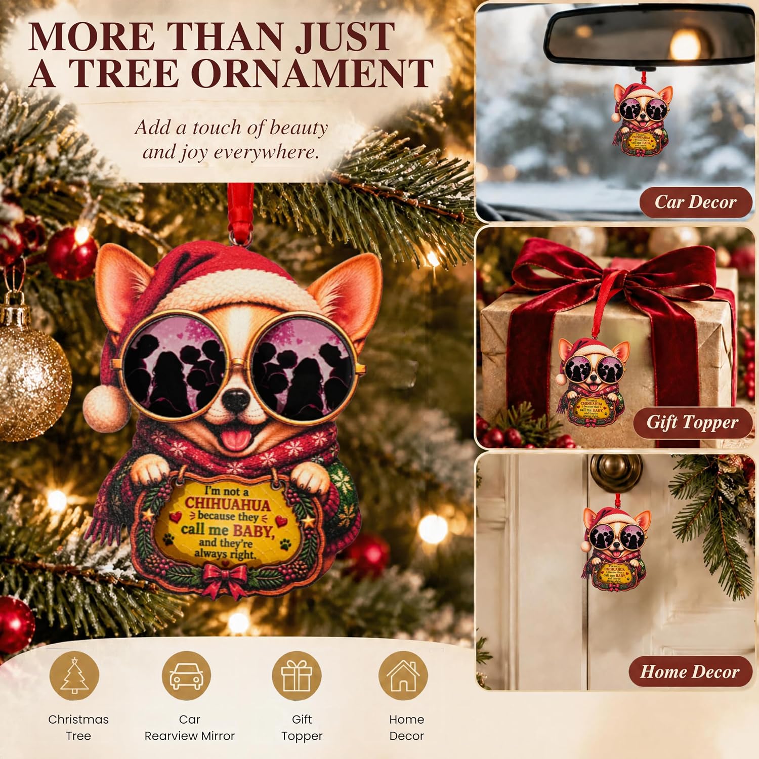 Chihuahua Christmas Ornament 2026, Chihuahua Christmas Ornament 2026, Wood & Acrylic Gift, Holiday Tree Decor