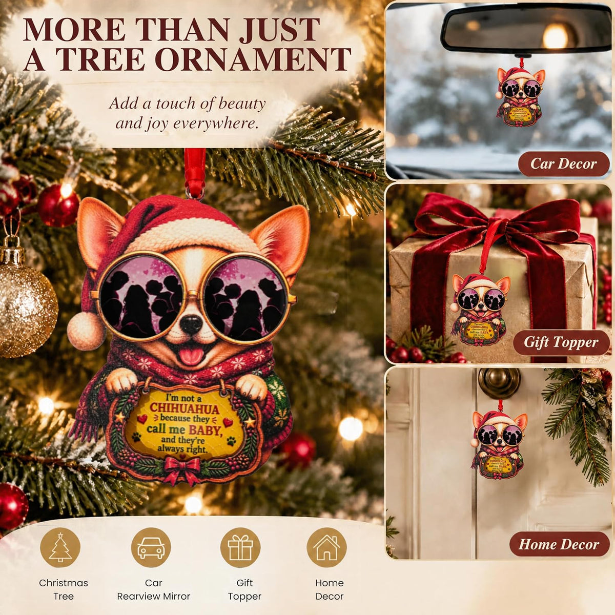 Chihuahua Christmas Ornament 2026, Chihuahua Christmas Ornament 2026, Wood & Acrylic Gift, Holiday Tree Decor