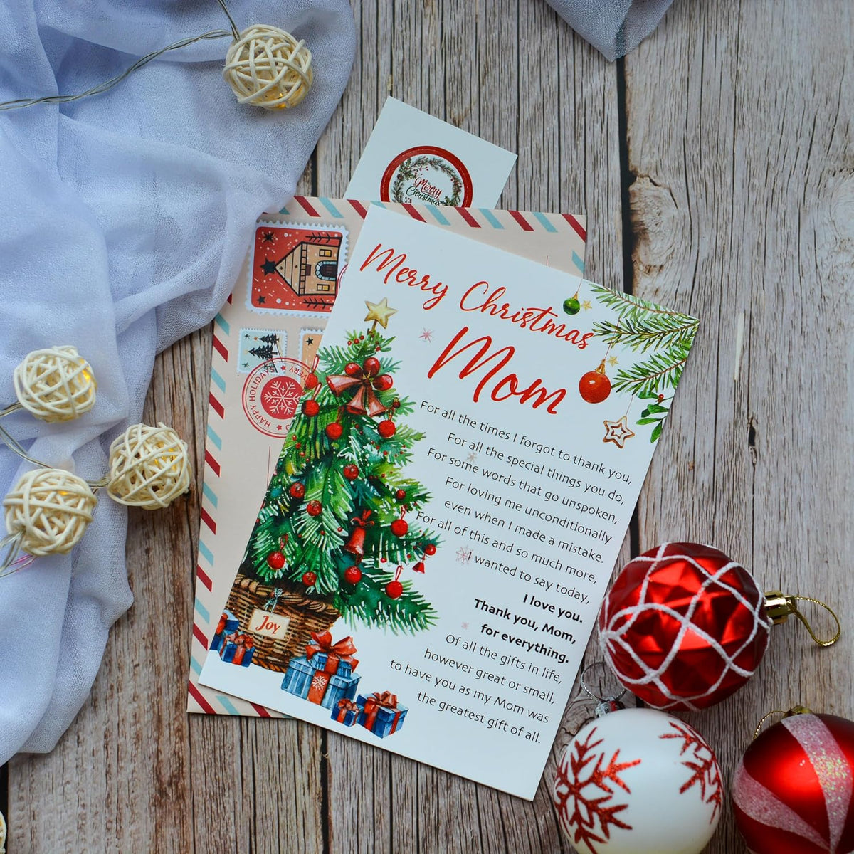 Christmas Card for Mom from Her Children – Holiday Greeting with Envelope and Seal