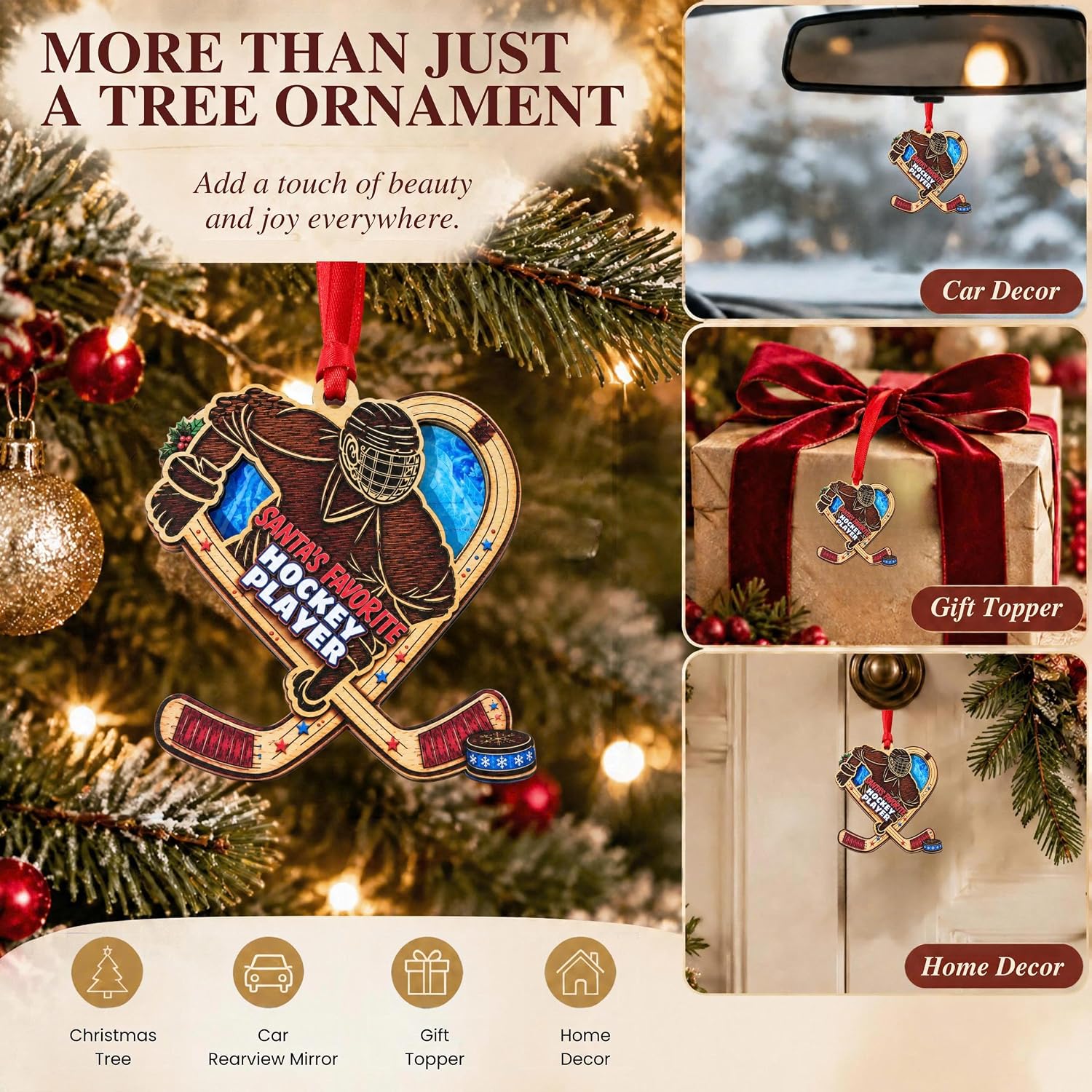 Hockey Christmas Ornament, Ice Hockey Ornaments for Christmas Tree, Hockey Coach Ornament Gifts for Boys