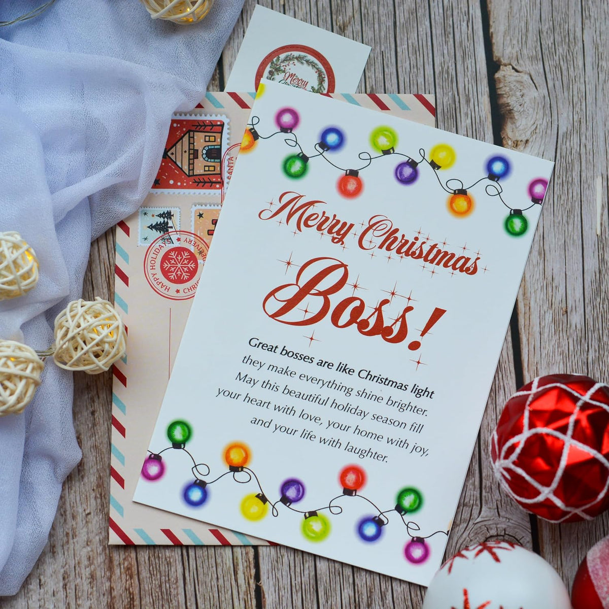 Christmas Card for Boss or Mentor with Envelope and Seal – Merry Holiday Greeting