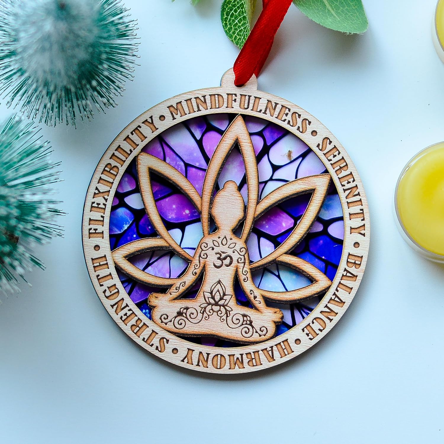 Yoga Christmas Ornament, Namaste Design Tree Decor, Mindfulness Keepsake Gift for Yoga Lovers and Practitioners