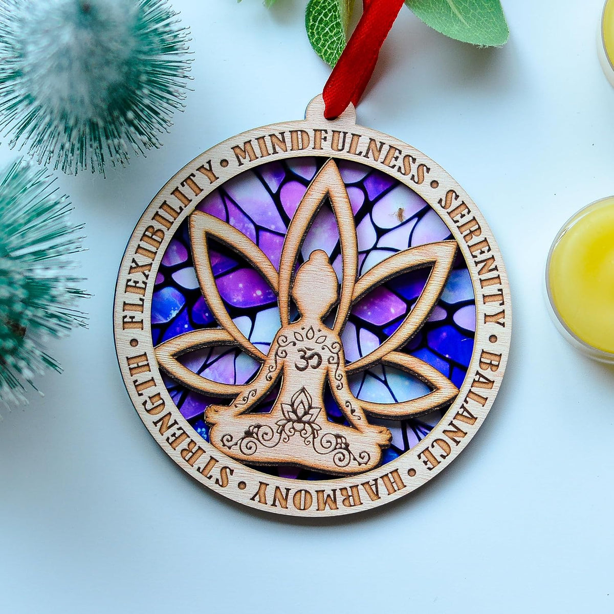 Yoga Christmas Ornament, Namaste Design Tree Decor, Mindfulness Keepsake Gift for Yoga Lovers and Practitioners