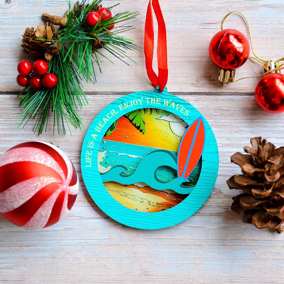Christmas Ornament for Surfer, Wave Surfing Surfboard Christmas Ornament, for Surf Enthusiasts, Surfers, Surfboarding Lovers Xmas Tree Decor