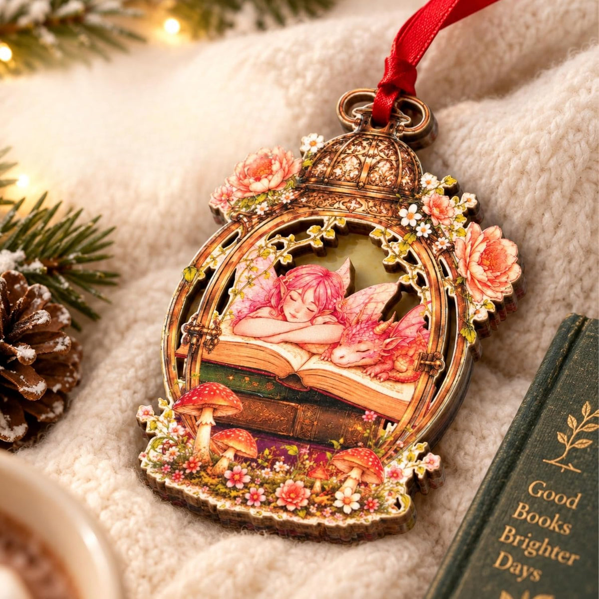 Book Christmas Ornament 2026, Book Ornaments for Christmas Tree, Stack of Books Ornament, Wood & Acrylic Gift