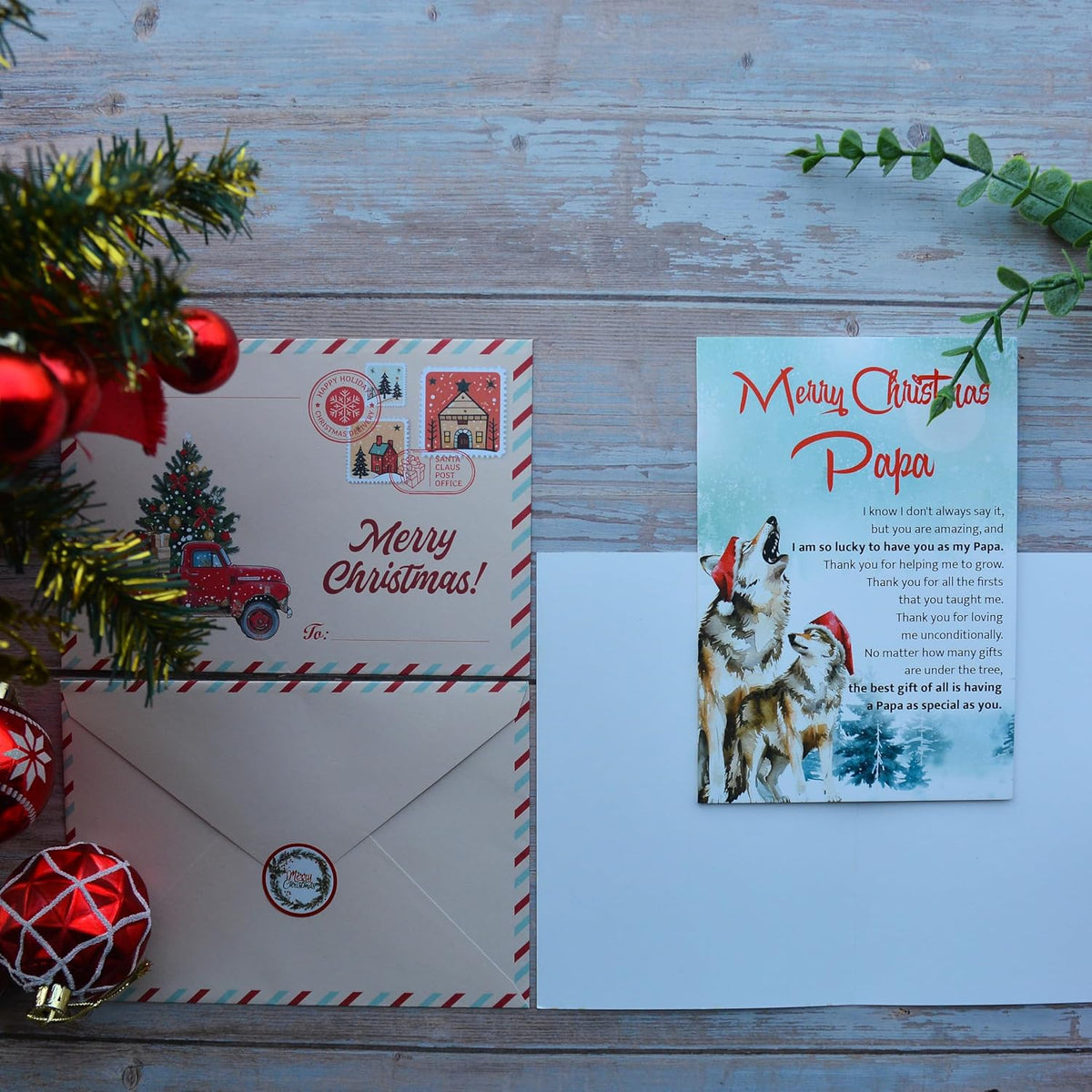 Christmas Card for Papa with Envelope and Seal – Merry Holiday Greeting to Celebrate Grandpa