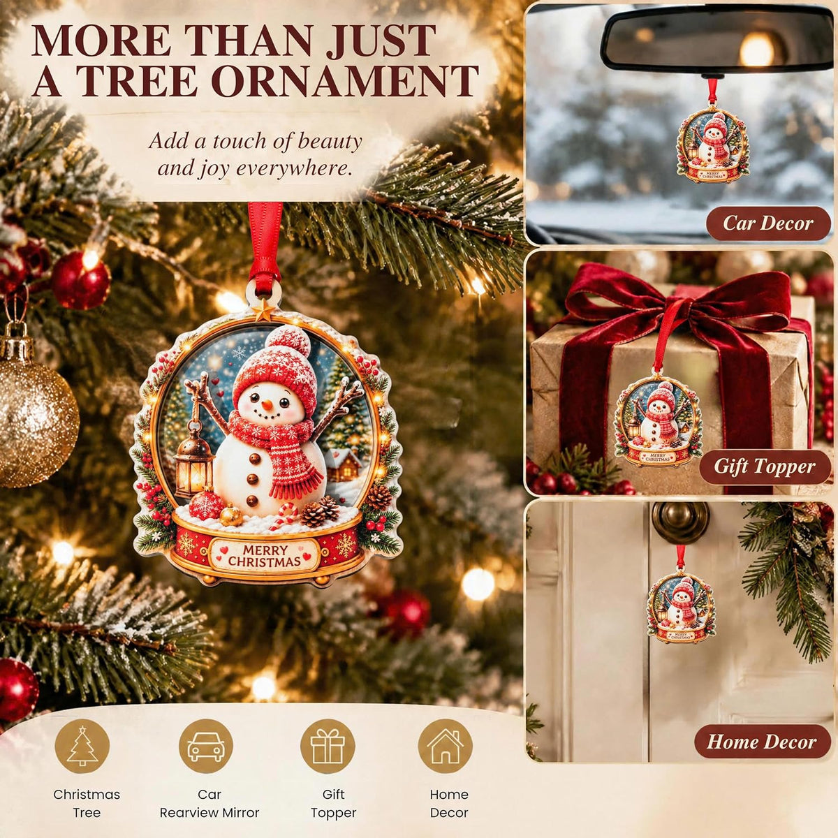 Snowman Christmas Ornament 2026, Snowman Ornament for Christmas Tree, Cute Snow Globe Ornament, Snowman Gifts for Family