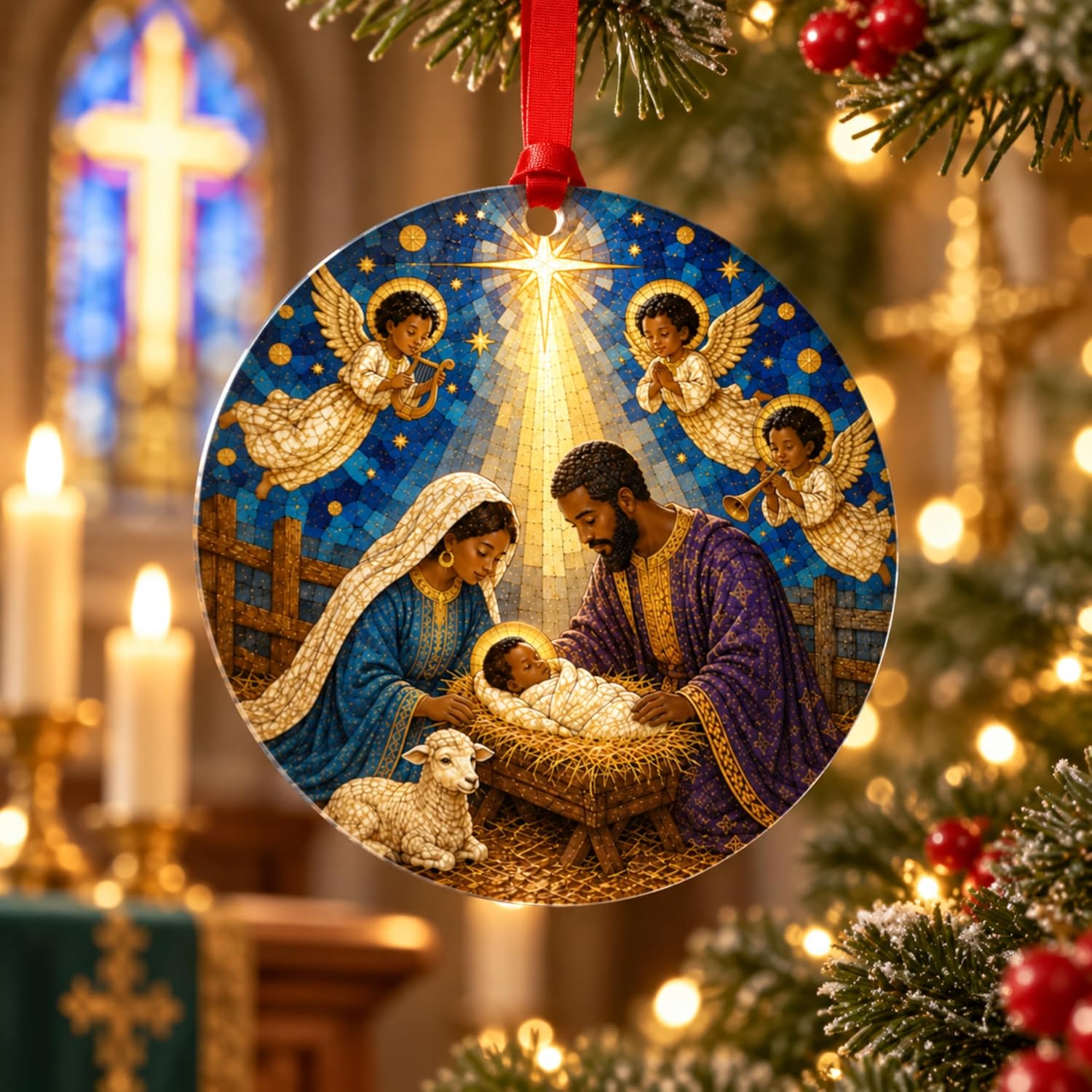 Black Nativity Christmas Ornament, African American Christmas Ornaments, Black Jesus Ornaments for Christmas Tree