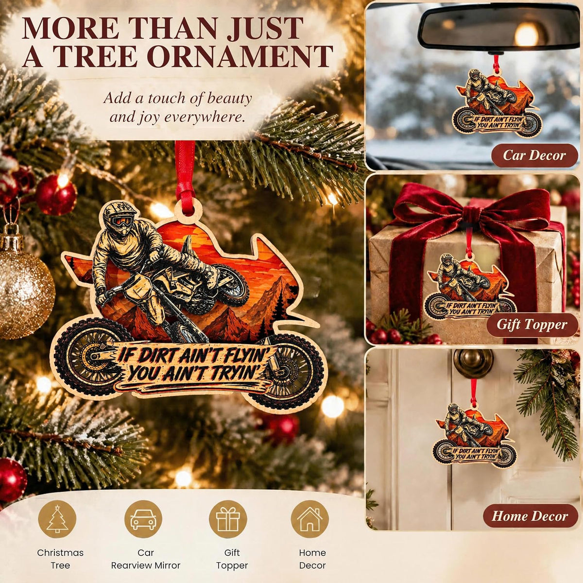 Dirt Bike Christmas Ornament 2026, Dirt Bike Ornaments for Christmas Tree 2026, 2-Layer Wood Acrylic Gifts