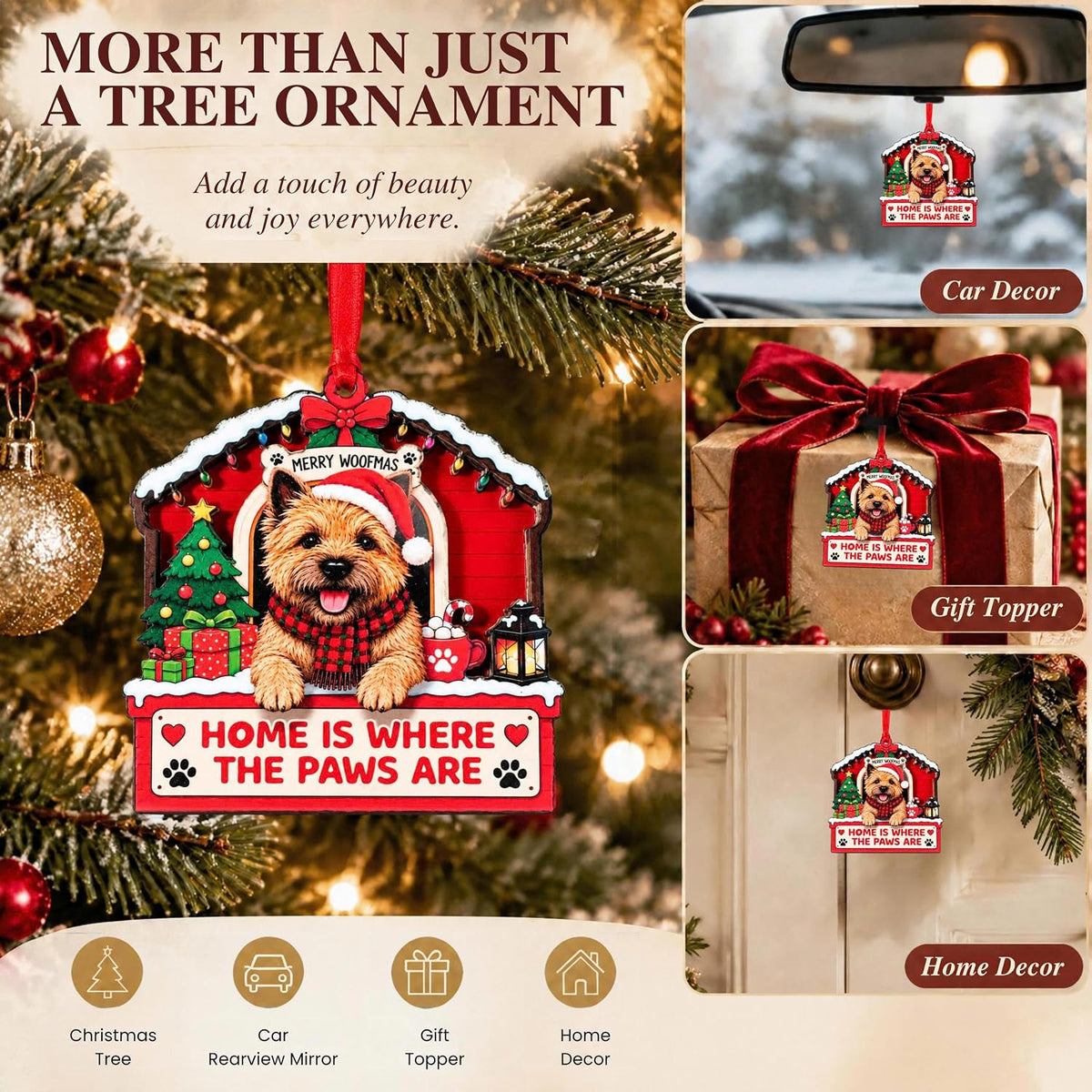 Cairn Terrier Christmas Ornament 2026, Dog Lover Ornaments Gift, 3D Wood Acrylic Christmas Decor, Wood & Acrylic Gift