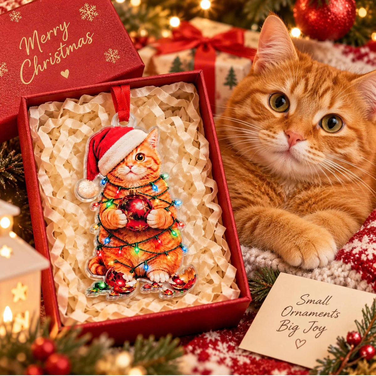 Orange Cat Christmas Ornament 2026, Orange Cat Christmas Ornament for Christmas Tree, Acrylic Christmas Decoration
