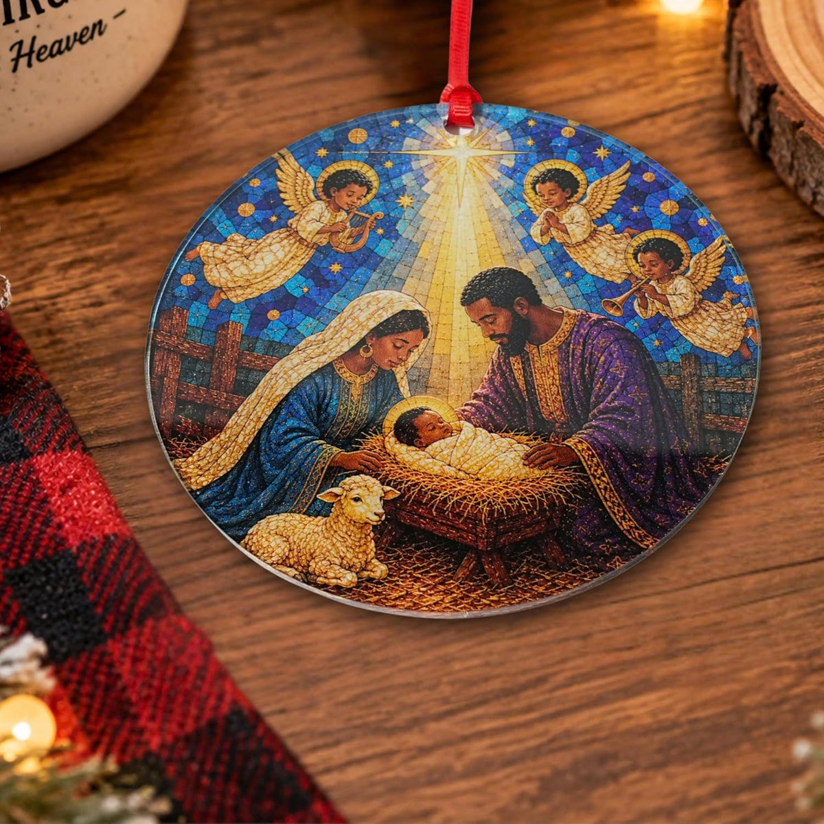 Black Nativity Christmas Ornament, African American Christmas Ornaments, Black Jesus Ornaments for Christmas Tree