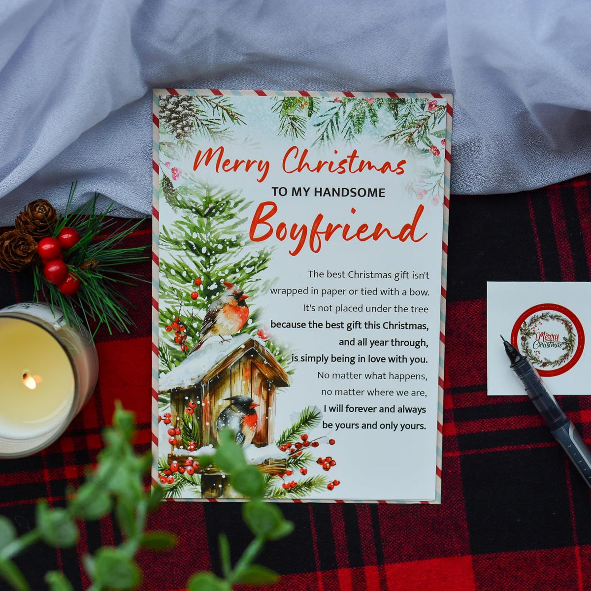 Christmas Card for Boyfriend with Envelope and Seal – Cute Merry Holiday Greeting
