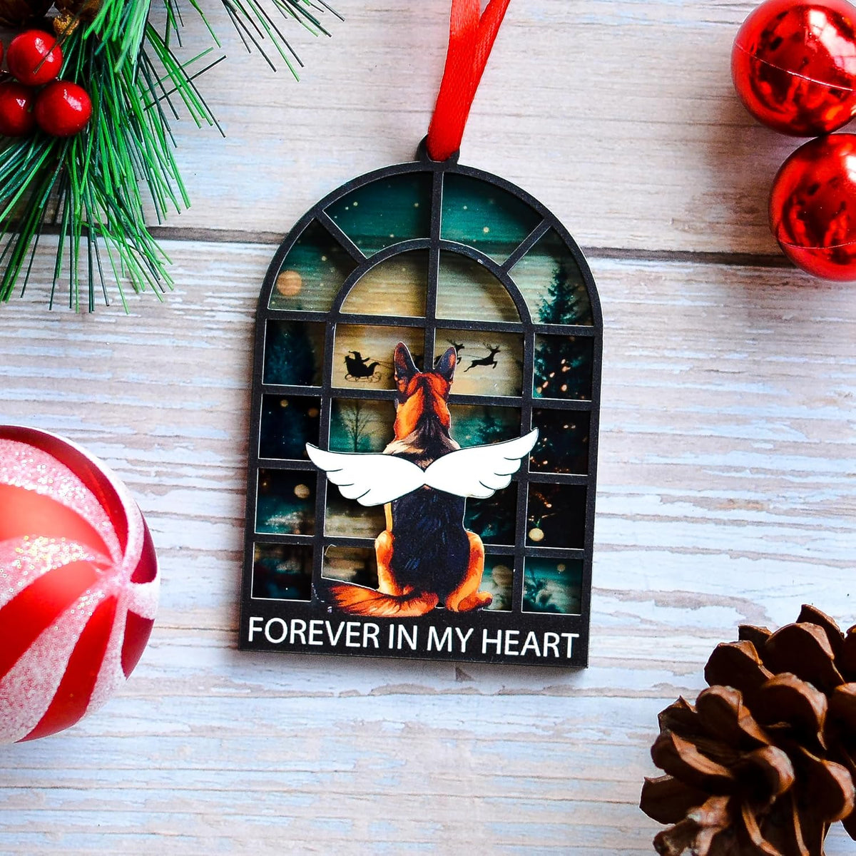 German Shepherd Christmas Ornament, Angel Memorial Keepsake for Dog Owners, Pet Loss Remembrance Tree Decor