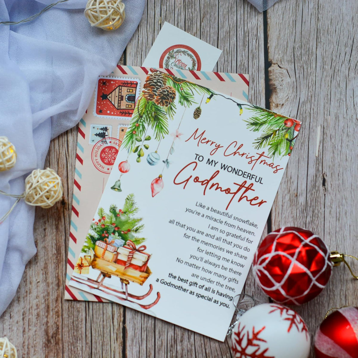 Christmas Card for Godmother with Envelope and Seal – Loving Holiday Greeting to Show Your Appreciation