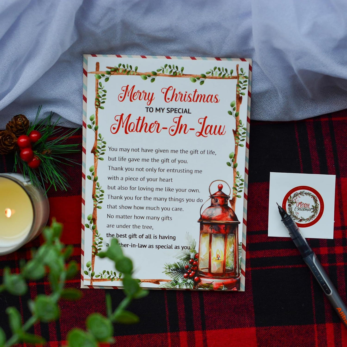 Christmas Card for Mother-in-Law from Son-in-Law or Daughter-in-Law – Holiday Greeting with Envelope and Seal