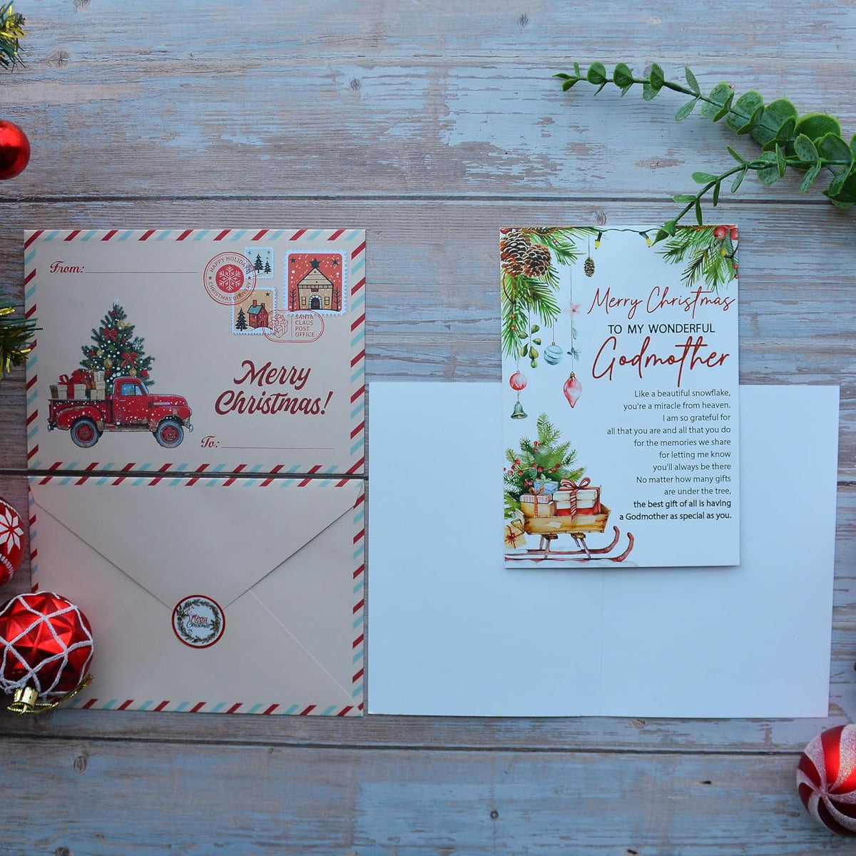 Christmas Card for Godmother with Envelope and Seal – Loving Holiday Greeting to Show Your Appreciation