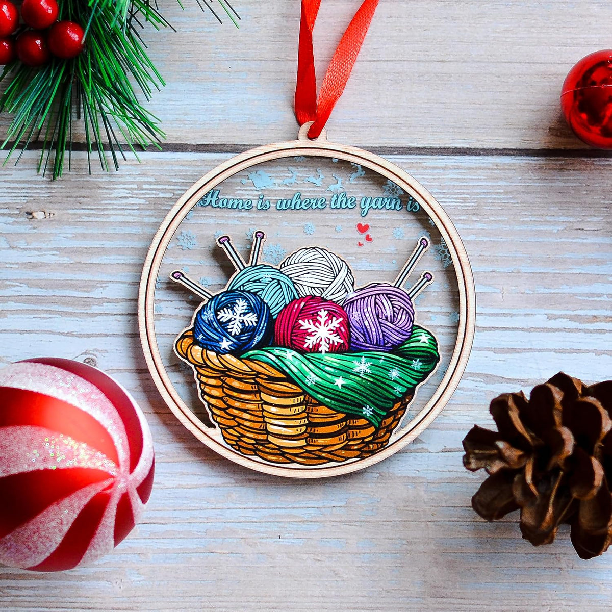 Knitting Christmas Ornament, Christmas Hanging Ornament for Knitting Lovers, Tree Wool Bakset Yarn Christmas Ornaments Gifts, Xmas Gift for Knitting Lovers