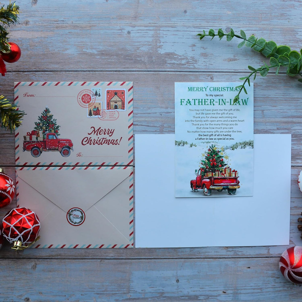 Christmas Card for Father-in-Law from Son-in-Law or Daughter-in-Law – Holiday Greeting with Envelope and Seal