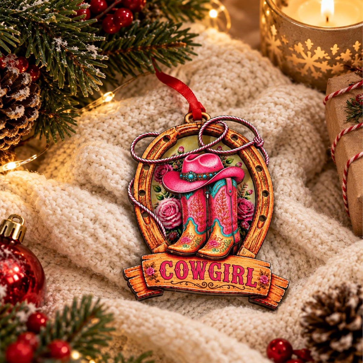 Cowgirl Christmas Ornament 2026, Cowgirl Boot Ornament for Christmas Tree, Cow Girl Ornaments for Christmas Tree