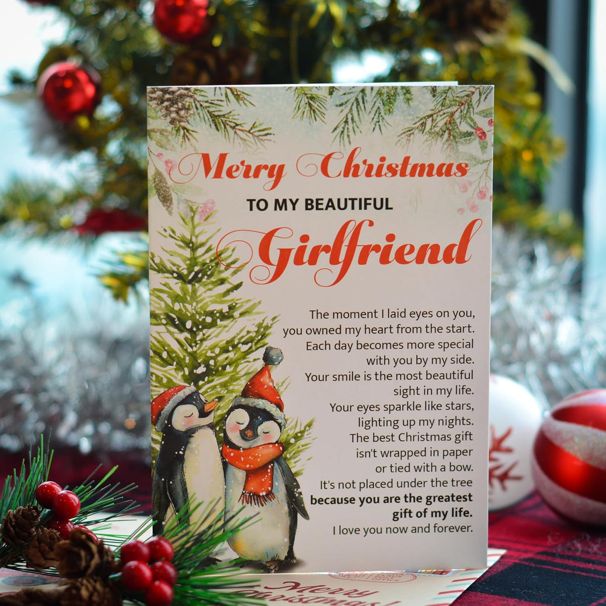 Romantic Christmas Card for Girlfriend from Boyfriend – Holiday Love Greeting with Envelope and Seal