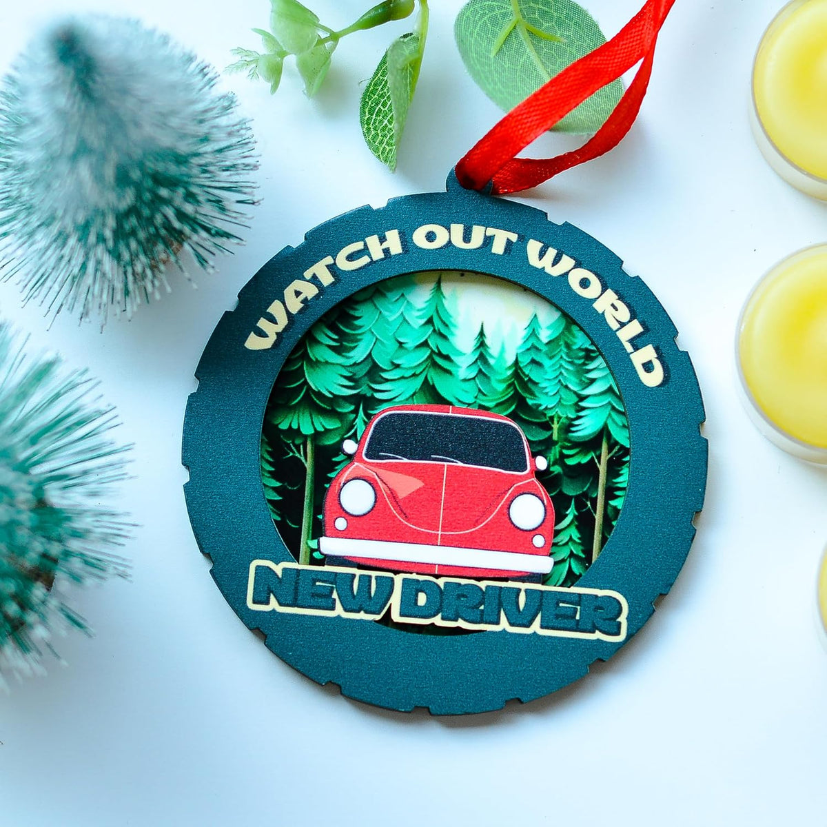 New Driver Christmas Ornament, First Car and License Keepsake, Holiday Tree Hanging Gift for First-Time Drivers